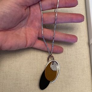 Stella & Dot silver necklace with reversible leather charm